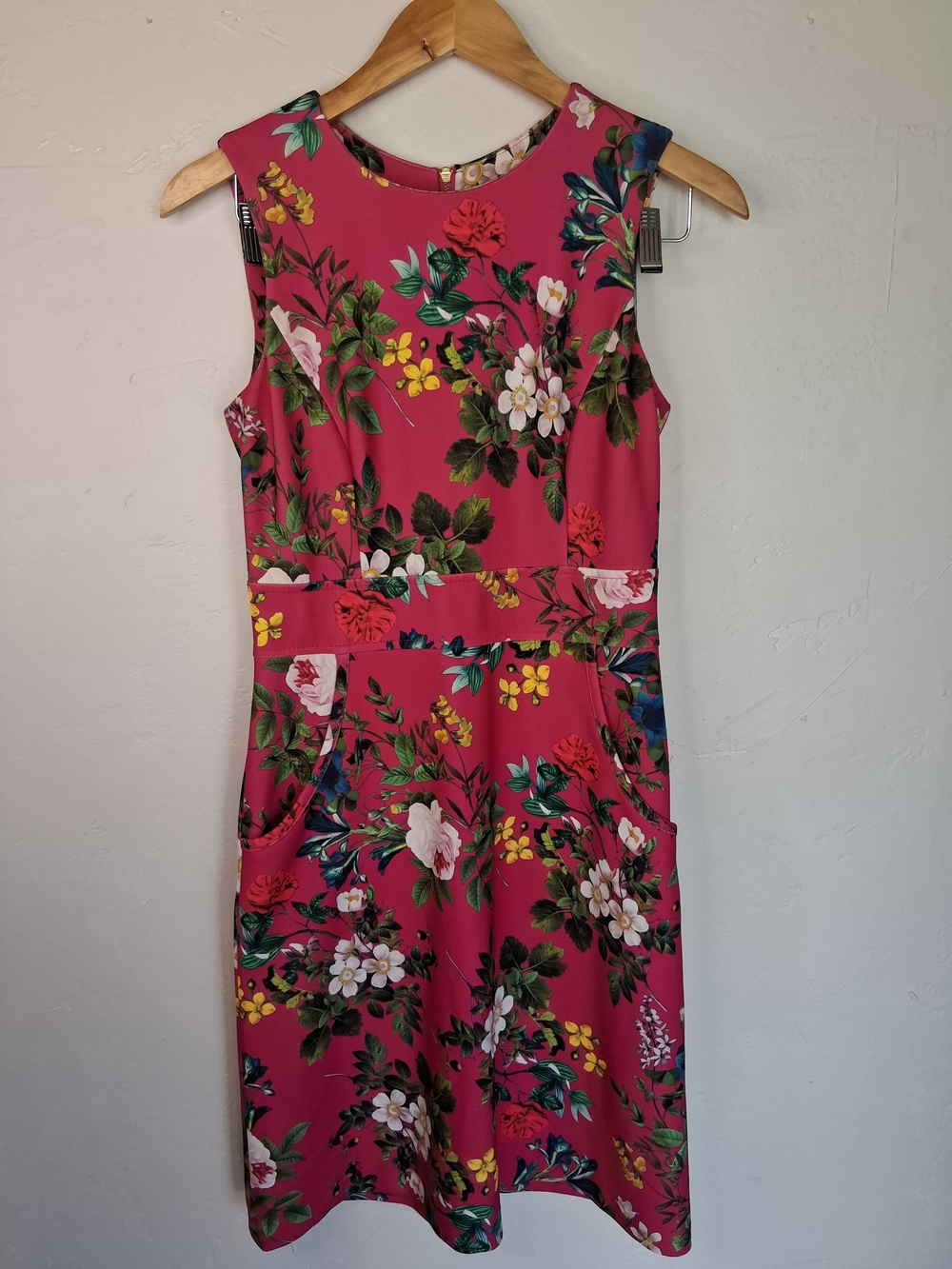 Calvin Klein Floral Fit & Flare Dress Sz 4 Pink Sleeveless A-Line Pocket - Picture 8 of 10